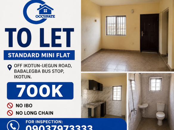 A standard mini flat at, off ikotun- Ijegun road, Babalegba bus stop
