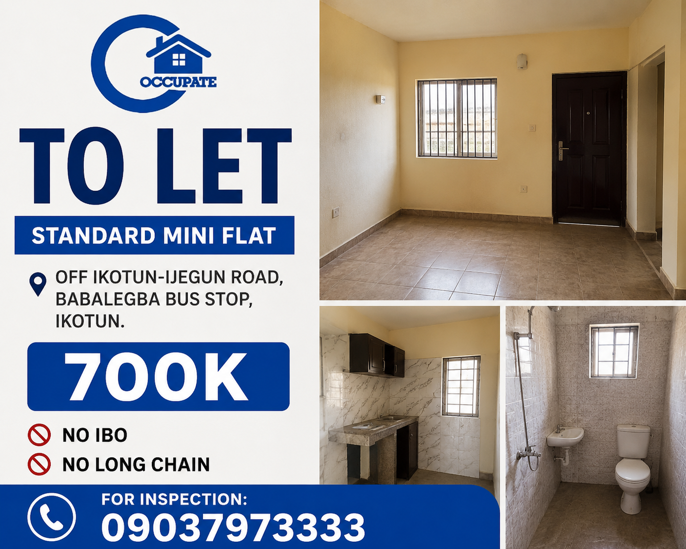 ikotun letting A standard mini flat at, off ikotun- Ijegun road, Babalegba bus stop