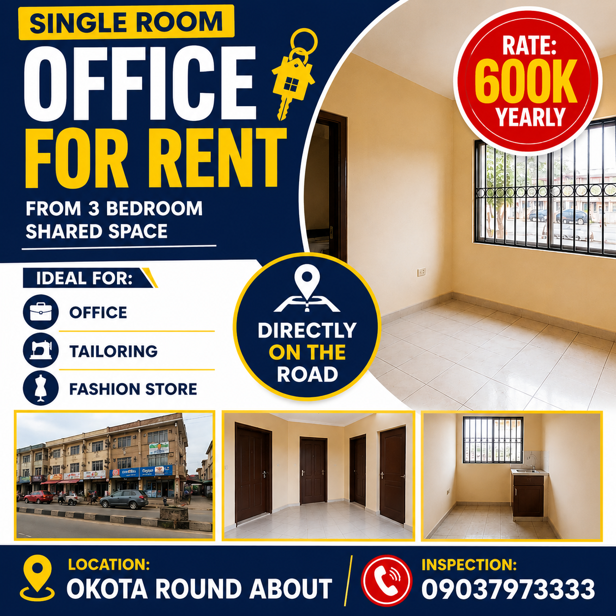 Space for Office/Fashion store for rent at Okota Ago