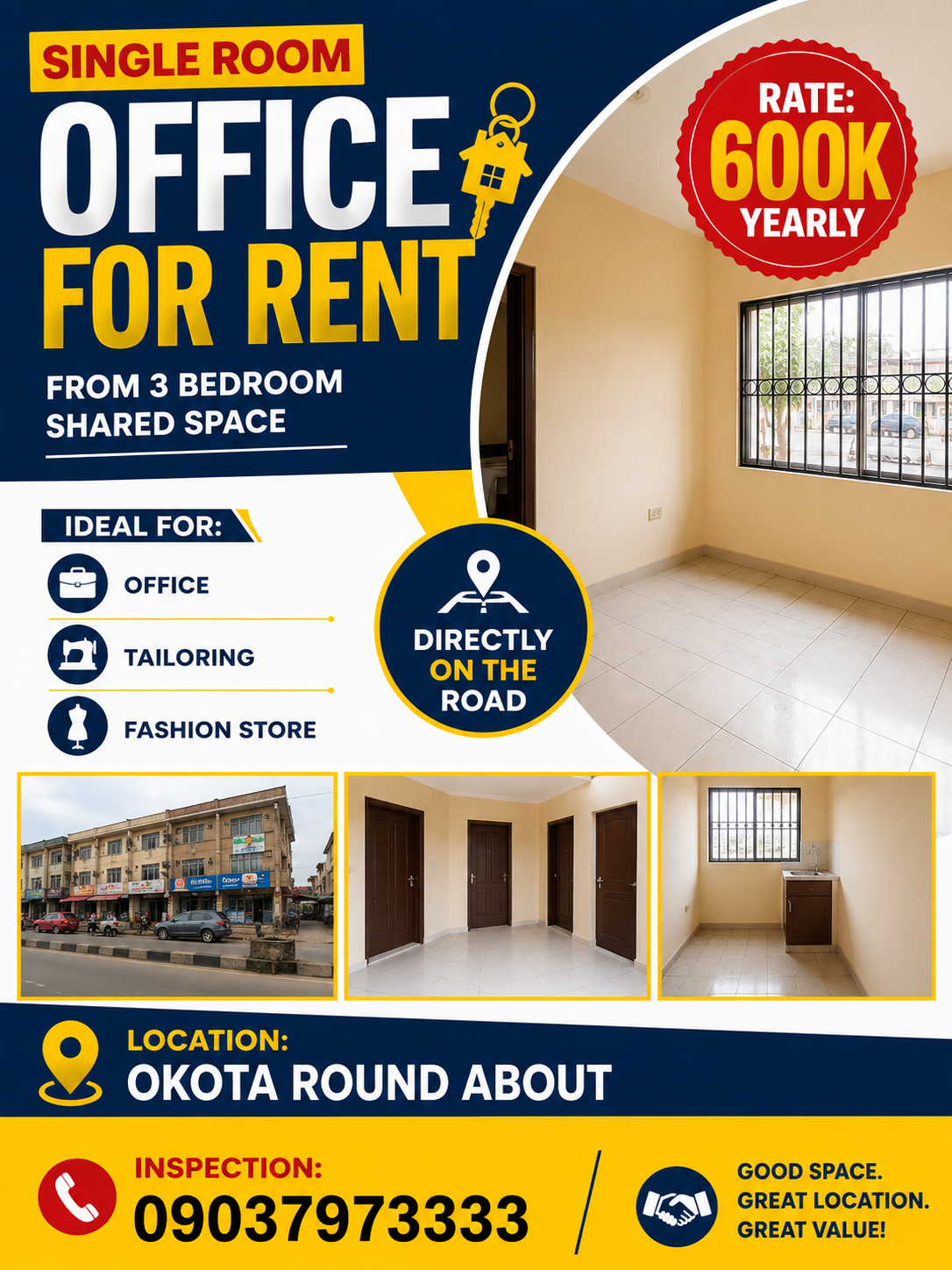Space for Office/Fashion store for rent at Okota Ago
